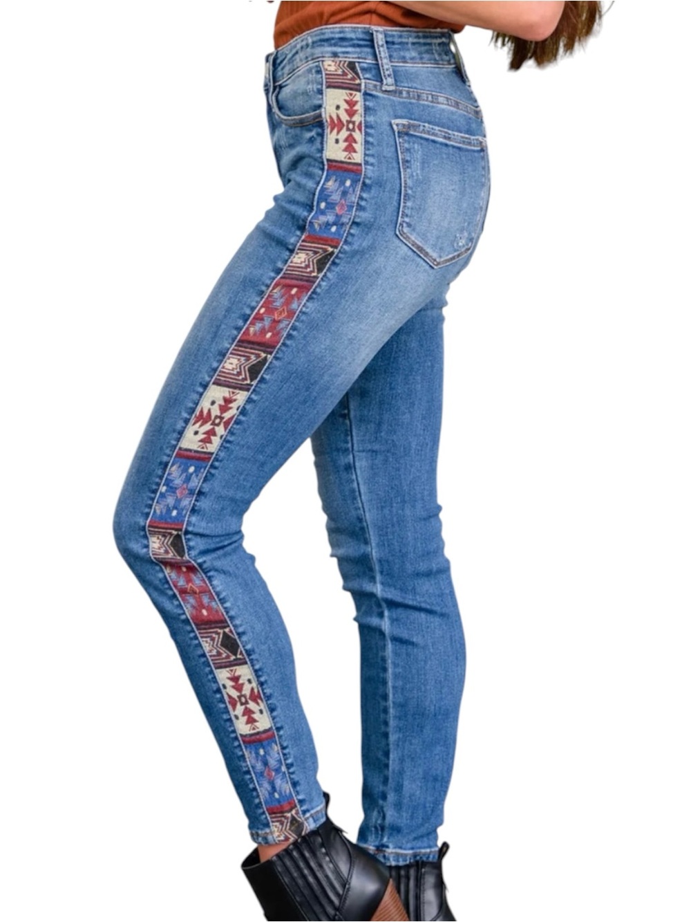 Judy Blue Old Western Print Relaxed Skinny Jeans Aztec Side Trim 16W